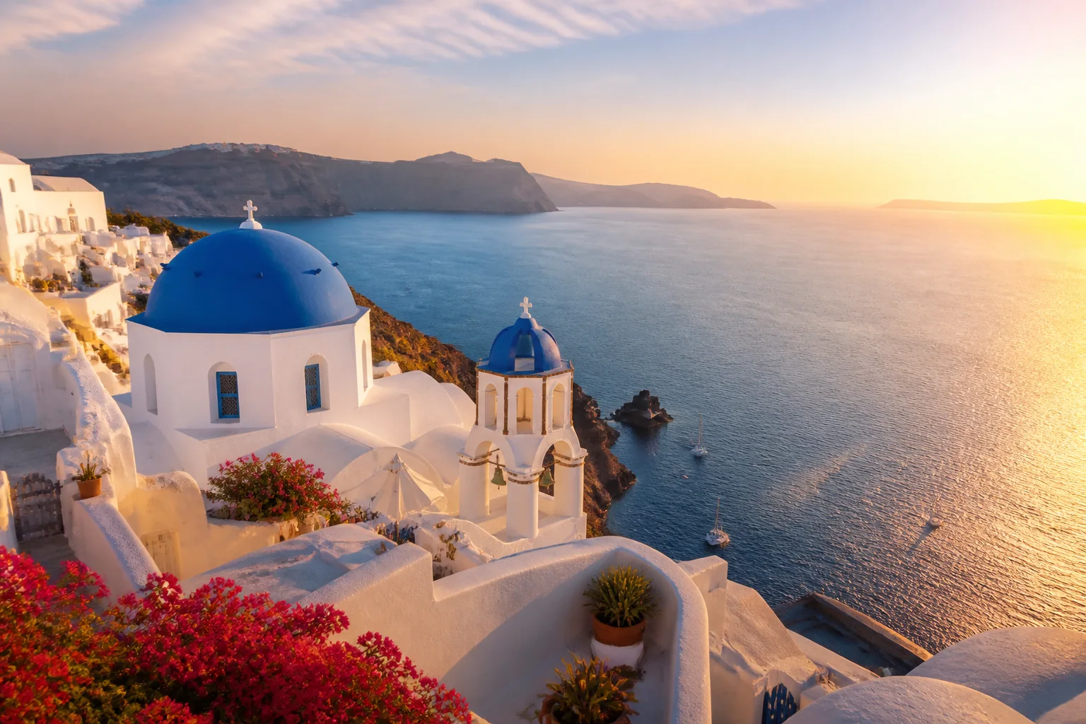 Santorini o zachodzie słońca
